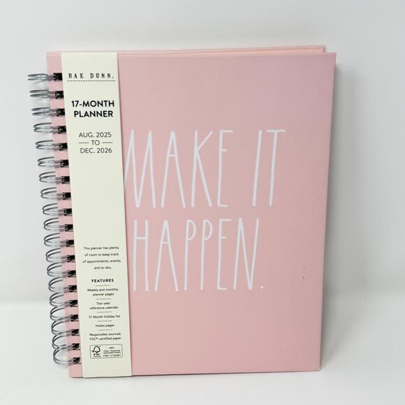 Rae Dunn Other - Rae Dunn 2026 17 Month Planner Pink Hardcover Spiral Organizer Aug 25-Dec 26 NEW